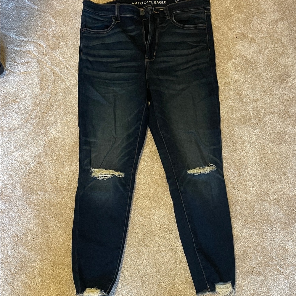 American Eagle Outfitters Dark Blue Ripped Skinny Jeans